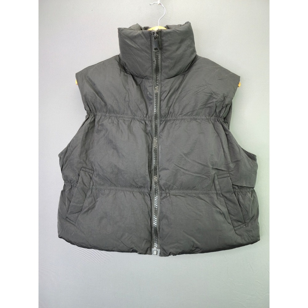 Fashion Puffer Vest Padded Sleeveless Jacket L Black Full Zip Mock Neck SEO